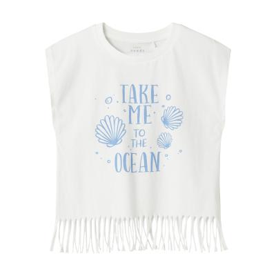 name it Mädchen T- Shirt kurzarm mit Fransen Valone Ocean in weiß
