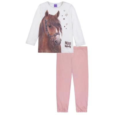 Miss Melody Schlafanzug mit Pferde Motiv Pyjama rosa/weiß 970695