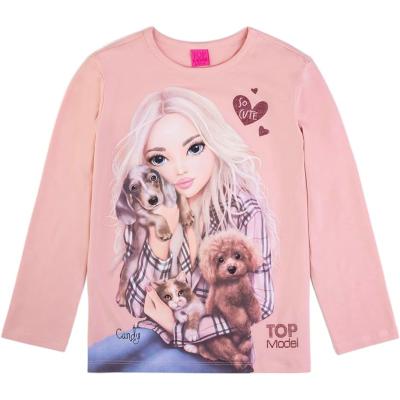 Top Model Langarmshirt mit Candy, Hunden und Katze 75076 in rosa