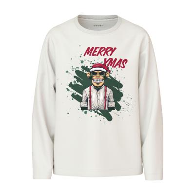 name it Kinder Langarm Shirt nkmVOSMAS Merry XMAS in wollweiß