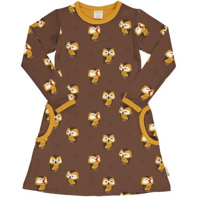 maxomorra Langarmkleid Dress mit Eulen in braun Dress OWL
