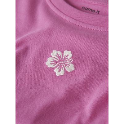name it Mädchen T- Shirt kurzarm mit Stickerei NKFVALONE Pink mit Blume