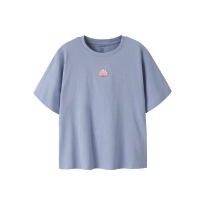 name it Mädchen T- Shirt kurzarm mit Stickerei NKFVALONE blau mit Muschel