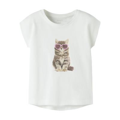 name it mini Sommer T-Shirt NkfVOTIA weiß mit Katze