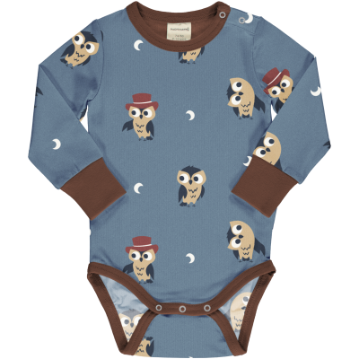 maxomorra Baby Langarm Body mit Eulen BODY OWL in blau