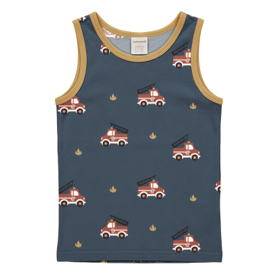maxomorra Tank Top / Unterhemd mit Feuerwehrautos in dunkelblau