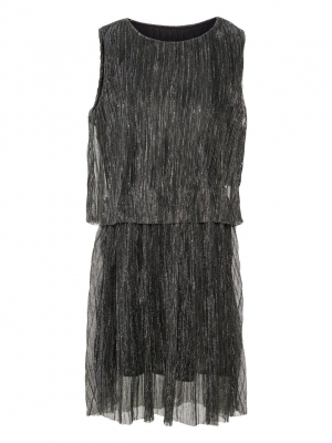 name it festliches Plissee Kleid nmfVIVI Schwarz/Silber