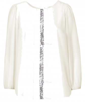 Topo festliche Chiffon Bluse mit transparenten Ärmeln Glitzer Wollweiß