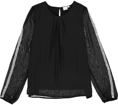 Topo Chiffon Bluse mit transparenten Ärmeln + Glitzerleisten Schwarz