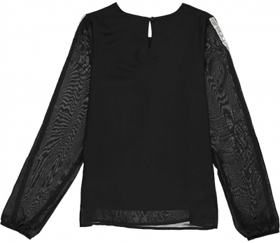 Topo Chiffon Bluse mit transparenten Ärmeln + Glitzerleisten Schwarz
