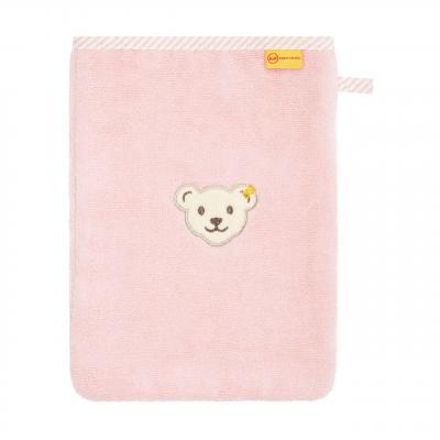Steiff Waschlappen einfarbig mit Plüsch-Bär-Applikation Rosa