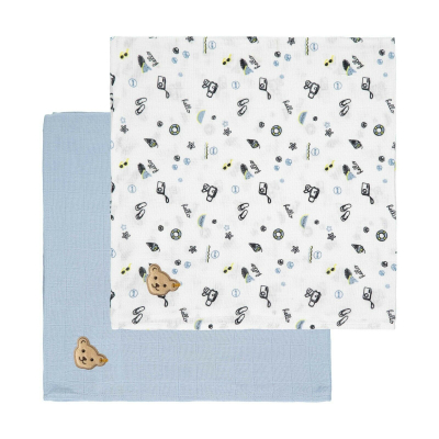 Steiff 2 x Spucktuch Geschenkbox GOTS zertifiziert Hello Summer blau