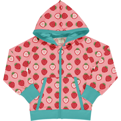 maxomorra Mädchen Kapuzenjacke mit Erdbeeren Cardigan Hood STRAWBERRY