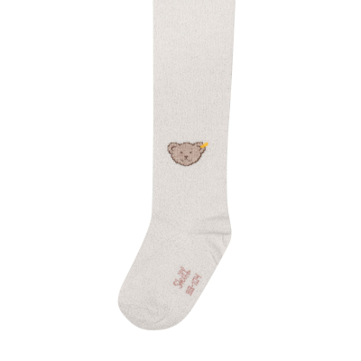 Steiff festliche Glitzer Strumpfhose mit Bär an der Fessel Silber Gr. 110/116