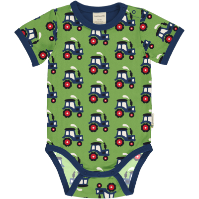 maxomorra Baby Kurzarm Body mit Traktoren TRACTOR in grün Gr. 62/68