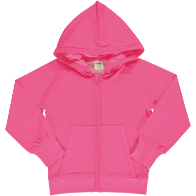 maxomorra einfarbige Kapuzenjacke in pink GOTS Cardigan Hood Azalea