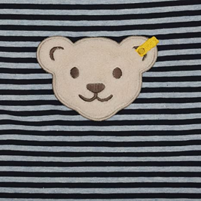 Steiff Langarmshirt mit Quietsche Bär Navy-Grau geringelt