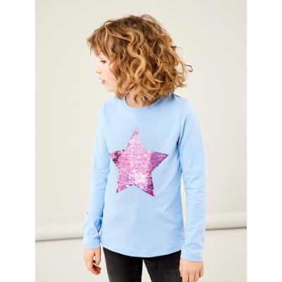 name it Langarmshirt mit Wende Wechsel Wisch Stern nkfTILASTAR hellblau