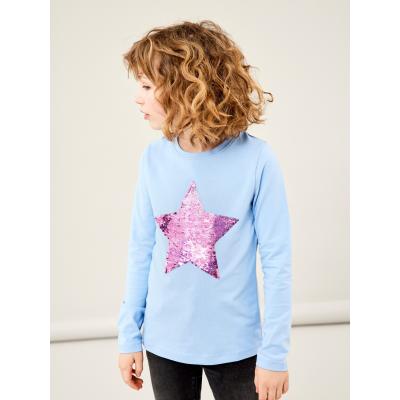 name it Langarmshirt mit Wende Wechsel Wisch Stern nkfTILASTAR hellblau