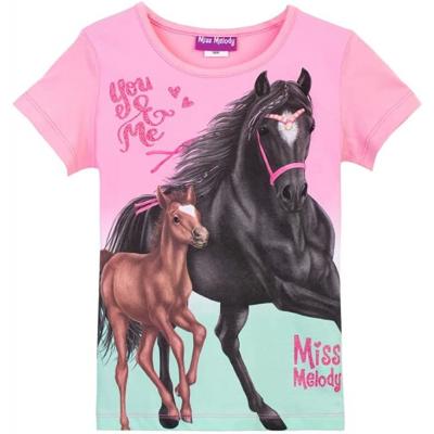 Miss Melody Kurzarm T-Shirt mit zwei Pferden in rosa 76026