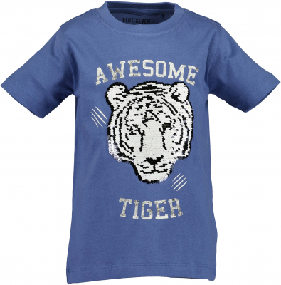 Blue Seven Kurzarm Shirt mit Wechsel Pailletten Tiger in blau