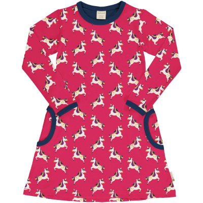 maxomorra nachhaltiges Langarmkleid mit Einhörner Dress Unicorn in pink Gr. 134/140