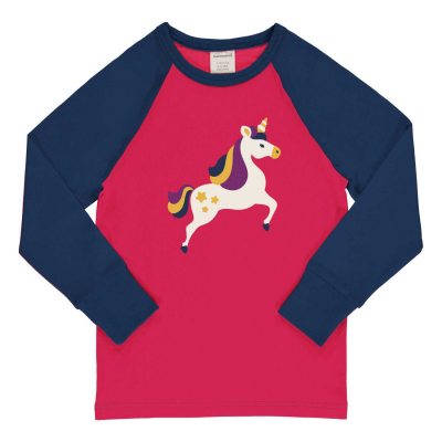 maxomorra Mädchen Langarmshirt Einhorn Top LS Raglan UNICORN in pink