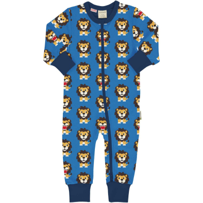 maxomorra Schlafstrampler mit Reißverschluss Löwe Romper LION in blau Gr. 86/92