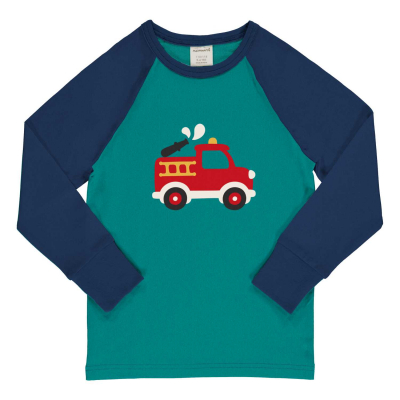 maxomorra Kinder Langarmshirt Feuerwehr Top LS Raglan FIRE TRUCK in grün