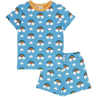 maxomorra kurzer Sommer Schlafanzug mit Regenbögen Pyjama Rainbow Short hellblau