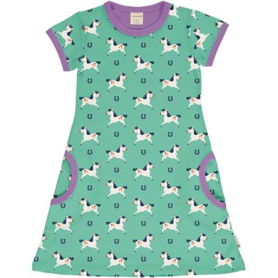 maxomorra Kurzarm Kleid mit Pferden Dress HORSE in türkis