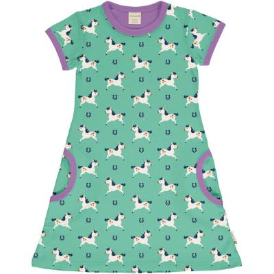 maxomorra Kurzarm Kleid mit Pferden Dress HORSE in türkis