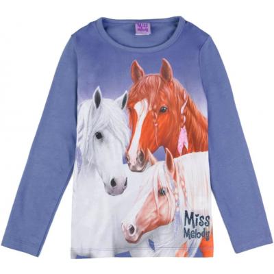 Miss Melody Langarmshirt mit drei Pferden 76053 in blau