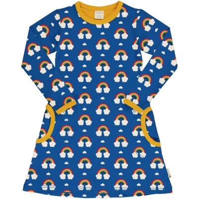 maxomorra Langarmkleid Regenbogen GOTS Dress Rainbow in dunkelblau