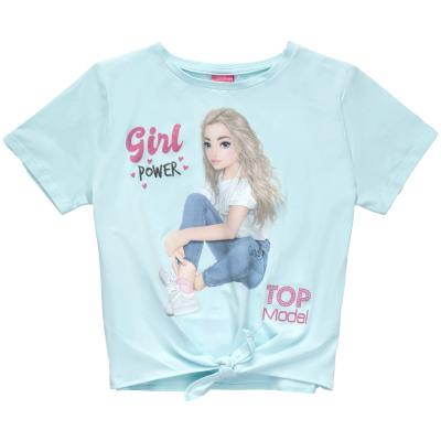 Top Model Kurzarm T-Shirt mit Knoten Girl Power 75056 in hellblau