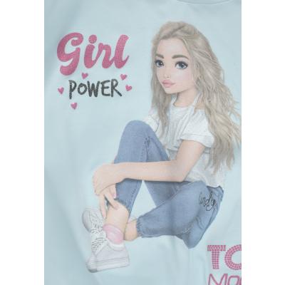 Top Model Kurzarm T-Shirt mit Knoten Girl Power 75056 in hellblau
