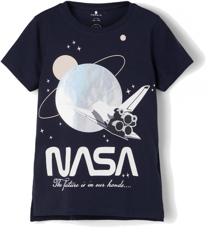 Logo Dunkelblau Gr. Mädchen T-Shirt 116 it NASA name mit