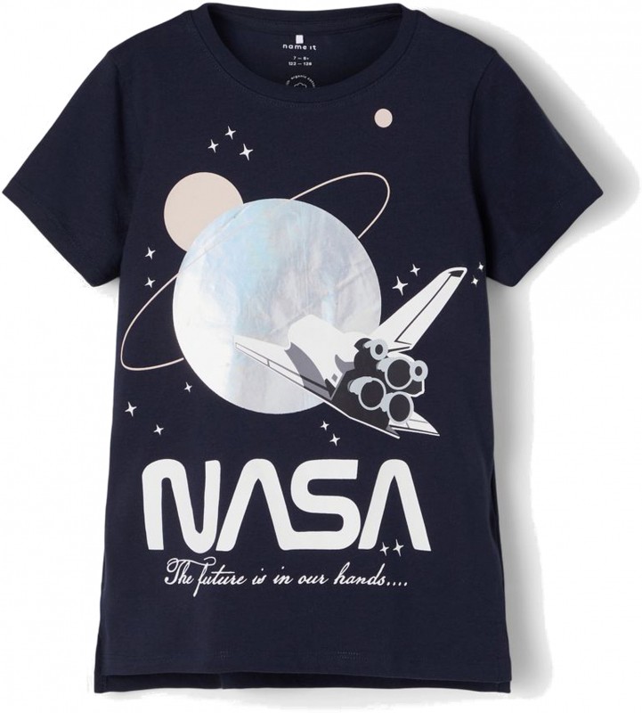 name it Mädchen T-Shirt mit NASA Logo Dunkelblau Gr. 116