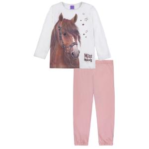 Miss Melody Schlafanzug mit Pferde Motiv Pyjama rosa/weiß 970695