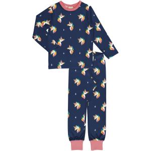 maxomorra Mädchen Schlafanzug mit Einhörern Pyjama UNICORN dunkelblau