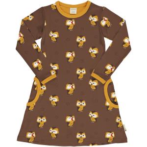 maxomorra Langarmkleid Dress mit Eulen in braun Dress OWL