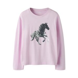 name it Langarmshirt mit Wende Wechsel Wisch Pailletten Pferd in rosa