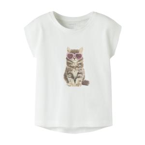 name it mini Sommer T-Shirt NkfVOTIA weiß mit Katze