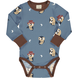 maxomorra Baby Langarm Body mit Eulen BODY OWL in blau