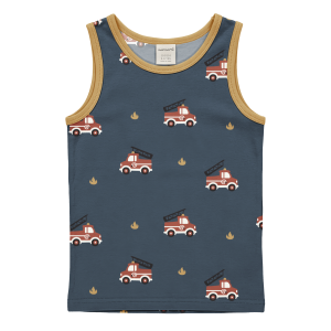 maxomorra Tank Top / Unterhemd mit Feuerwehrautos in dunkelblau