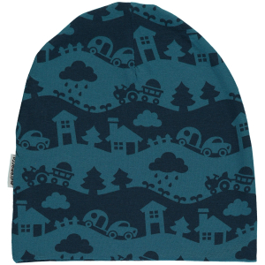 maxomorra Velour gefütterte Beanie Mütze Blue Landscape Gr. 44/46