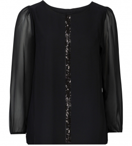 Topo festliche Chiffon Bluse mit transparenten Ärmeln Glitzer Schwarz