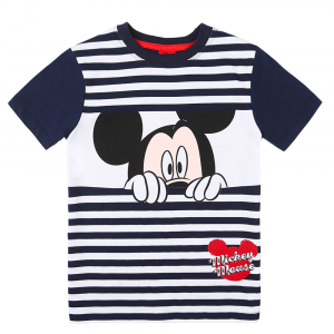 Disney Jungen T Shirt Kurzarm Mickey Mouse geringelt Dunkelblau