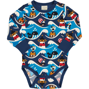 maxomorra Baby Langarm Body mit Meer- Motiv OCEAN Gr. 74/80