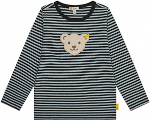 Steiff Langarmshirt mit Quietsche Bär Navy-Grau geringelt